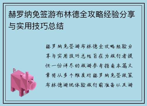 赫罗纳免签游布林德全攻略经验分享与实用技巧总结